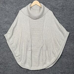 Cabi Size Medium Poncho Sweater Gray Cable Knit Cotton Blend Cowl Neck Lagenlook